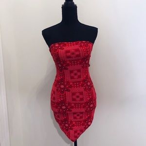 Red bandana print midi dress